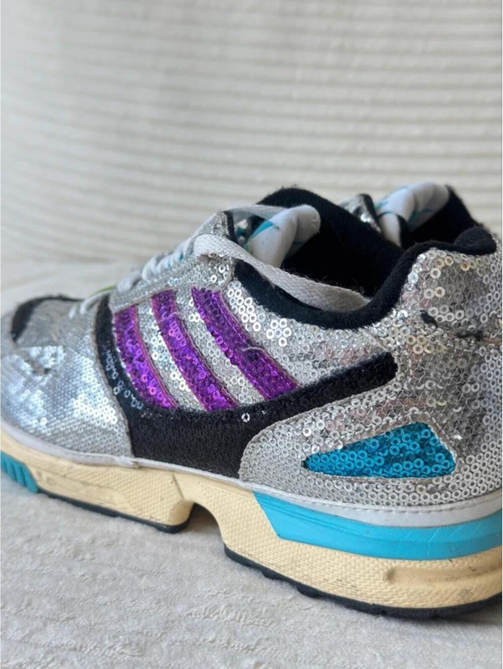 Adidas ZX 4000 Crystal White Silver Purple Sequin Sneakers - Picture 6 of 9